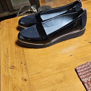 Lange Black Patent & Suede Platform Loafers